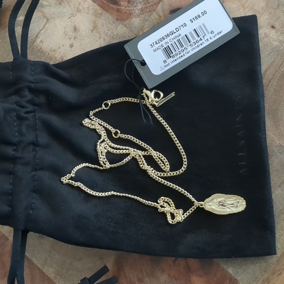 All Saints Saint Engraved Chain Necklace Pendant With All Saints Dust Bag Nwt❤️ - Picture 4 of 10